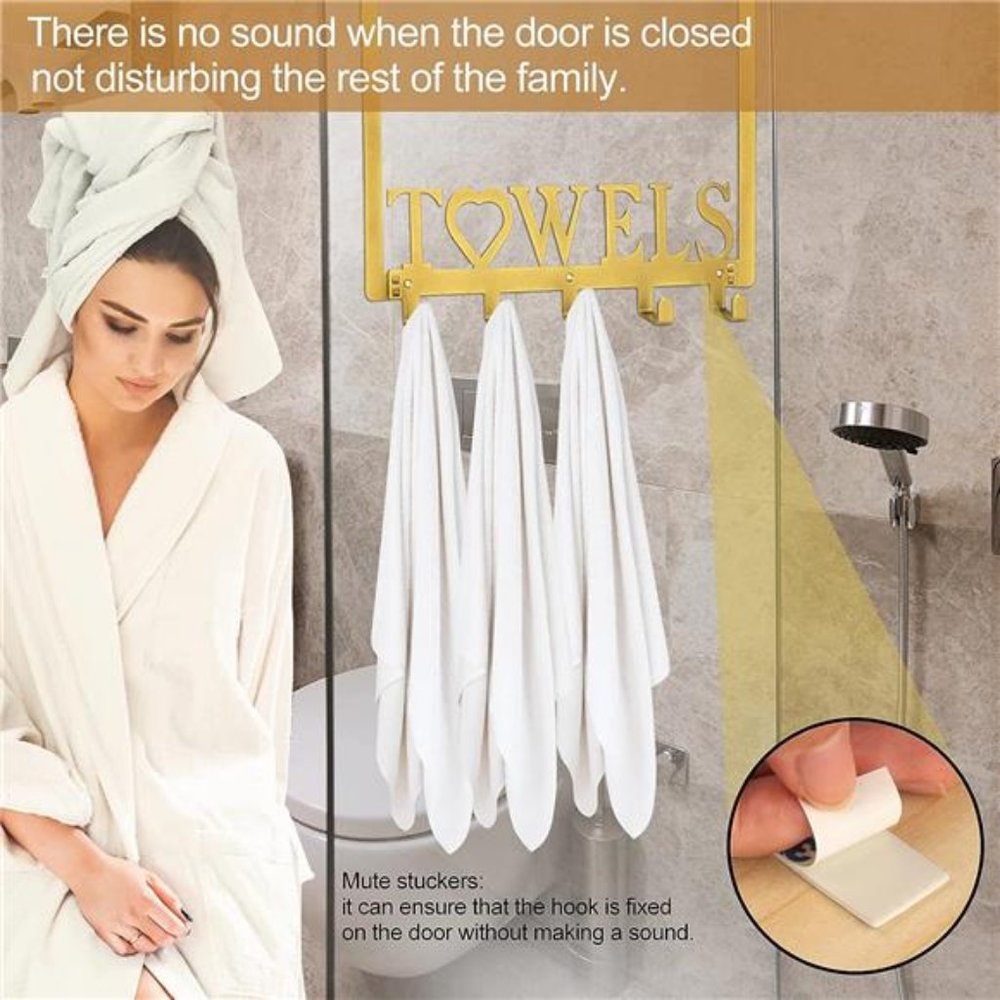 Over The Door Towel Rack Metal Bath Towel Holder Hanger Bathroom Bedroom Gold - Picture 6 of 6